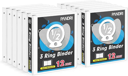 3 Ring Binder 0.5 Inch, PANDRI 12 Pack 0.5-Inch Binder Fits Letter Size 8.5'' x by PANDRI
