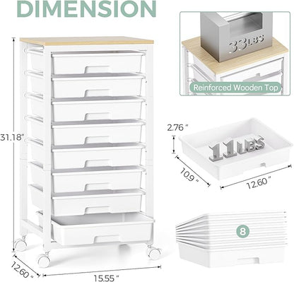 SYKIARIOL Rolling Cart with Drawers, 8 Drawer Rolling Cart, Rolling Drawer Cart - Image 2