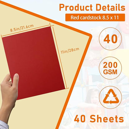 Guakicae 40 Sheets Christmas Red Cardstock 8.5 x 11 Scrapbooking Paper - Image 2