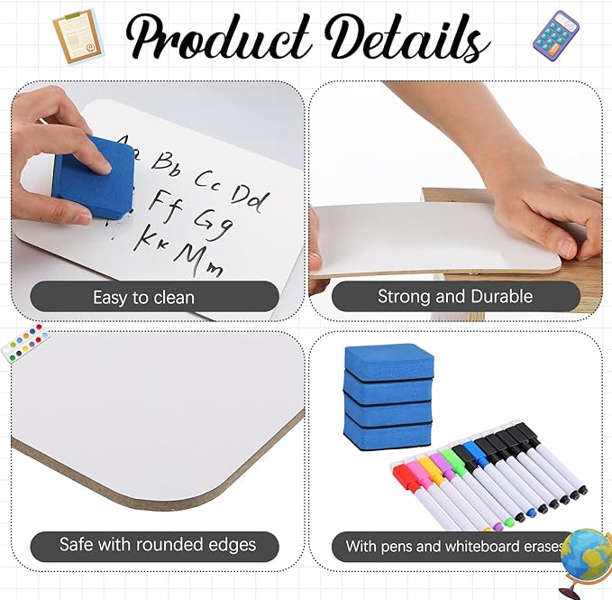 Affrolling 6 Sets Small Whiteboard Dry Erase Boards 5" x7'' Mini Double Sided - Image 3