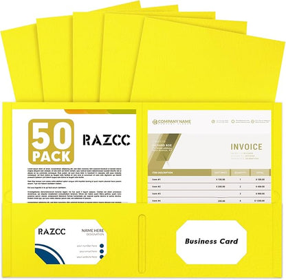 Two Pocket Folders, RAZCC 50 Pack 2 Pocket Folders Fit Letter Size Paper by RAZCC