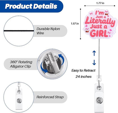 I’m Literally Just a Girl Funny Badge Reel | Cute Bow Retractable ID Card Badge - Image 3