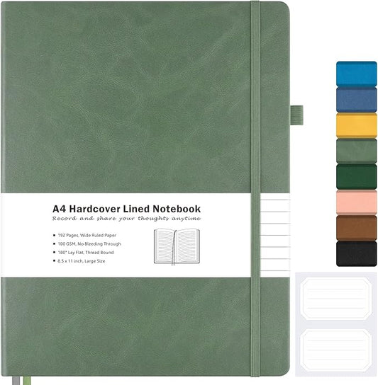 Lined Journal Notebook, 8.5" x 11" Hardcover Leather Notebook by MALEDEN