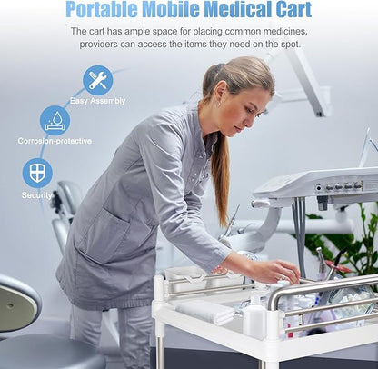 Mobile Utility Cart with Wheels Professional Medical Trolley Cart 220 Lbs Load - Image 6