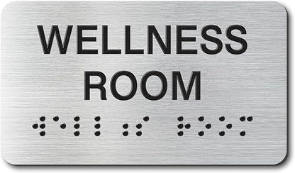 Wellness Room Signs with Raised Text & Grade 2 Braille, Brushed Aluminum/Silver by EliteSign