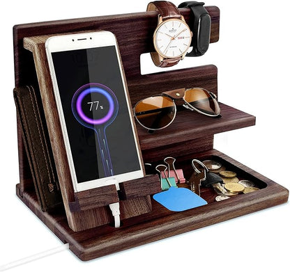 Gifts for Men Bedside Organiser Wood Phone Docking Station Dad Birthday Gifts by EssentialForLife