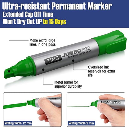 Fuutreo 16 Pcs Jumbo Size Permanent Markers Bulk Large Chisel Tip Permanent - Image 3