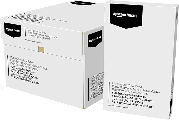 Amazon Basics Multipurpose Copy Printer Paper, 20 lb, 8.5 x 14 Inches, 10 Reams by AmazonBasics