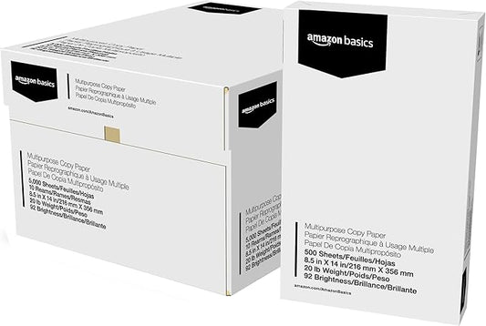 Amazon Basics Multipurpose Copy Printer Paper, 20 lb, 8.5 x 14 Inches, 10 Reams by AmazonBasics