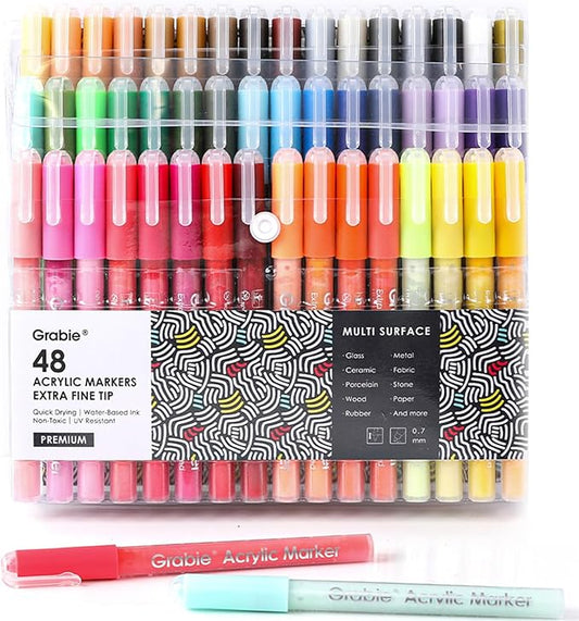 Grabie Acrylic Paint Pens Markers, 48 Colors, 0.7 mm, Extra Fine Tip Drawing by Grabie