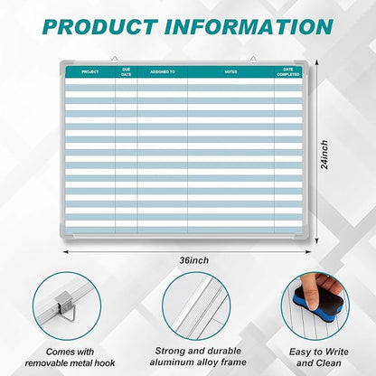 Lined Whiteboard Blank Grid Aluminum Frame Dry Erase Board Reusable Wall - Image 2