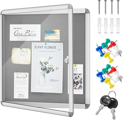 Geetery 26 x 28 Inch Enclosed Fabric Bulletin Board Tamperproof Lockable by Geetery