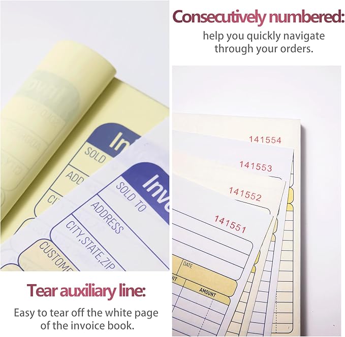XKDOUS 5 Pack Invoice Receipt Book, 2-Part Carbonless, 5-9/16" x 8-7/16" - Image 4