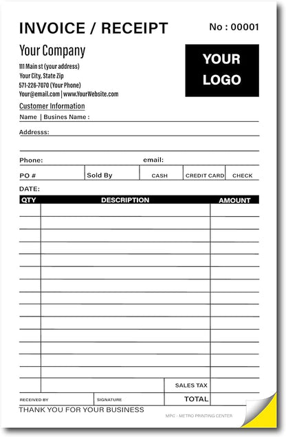Sales Invoice Form Custom Printed by PWEngraving