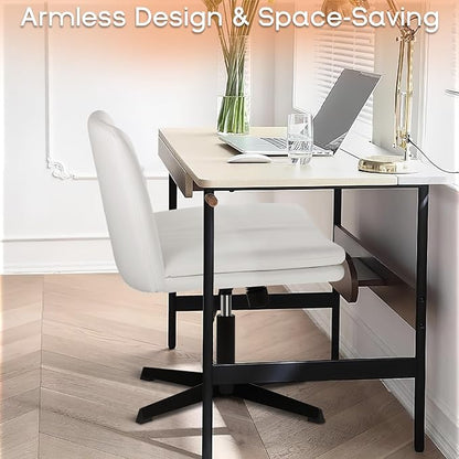 PUKAMI Criss Cross Legged Office Desk Chair No Wheels, PU Leather Modern Swivel - Image 7