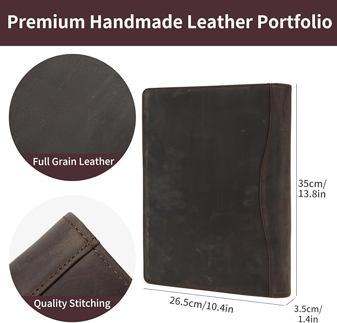 Geslun Genuine Leather 3 Ring Binder, 8.5 x 11 Letter Size Folio - Image 4