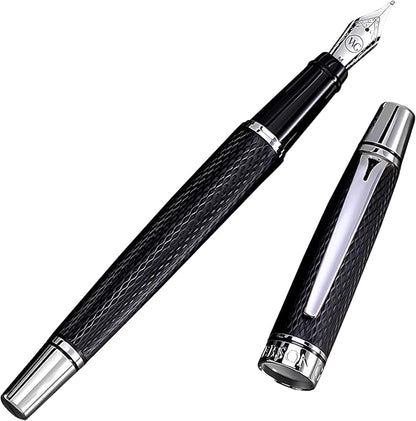 Webson Gill Show Up' Black Luxury Executive Fountain Pen, Woven Lacquer & Chrome by WebsonGill