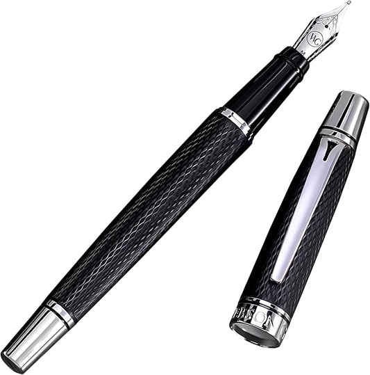 Webson Gill Show Up' Black Luxury Executive Fountain Pen, Woven Lacquer & Chrome by WebsonGill