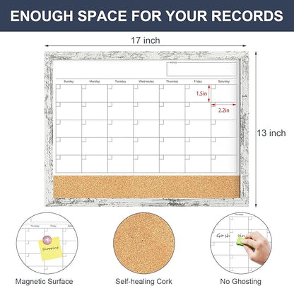 Dry Erase Calendar for Wall, 17x13 Inches Whiteboard Calendar Cork Board Combo - Image 4