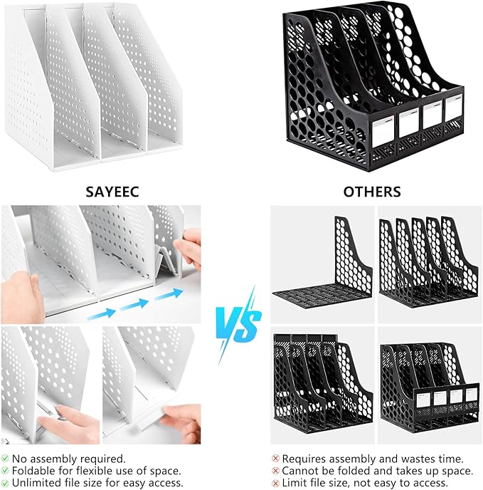 SAYEEC 1Pcs Collapsible Plastic Magazine File Holder Vertical Binder Storage - Image 6