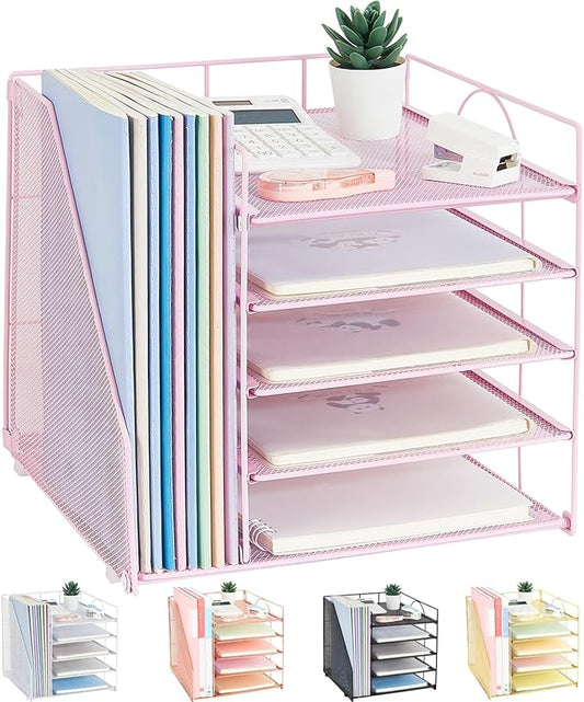 LEKETREE Desk Organizers and Accessories, 5-Tier Paper Letter Tray Organizer by RefinedOfficeEasyManagemen