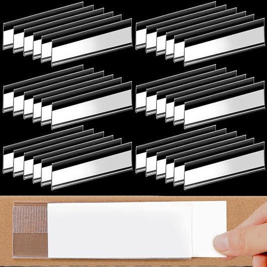 72 Pieces Clear Plastic Adhesive Shelf Tag & Price Label Holders by Cindeer