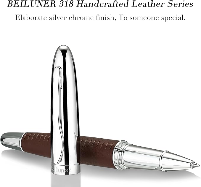 BEILUNER 318 Luxury Leather Pen, Hand-Stitched Premium Leather, Chrome-Plated - Image 2
