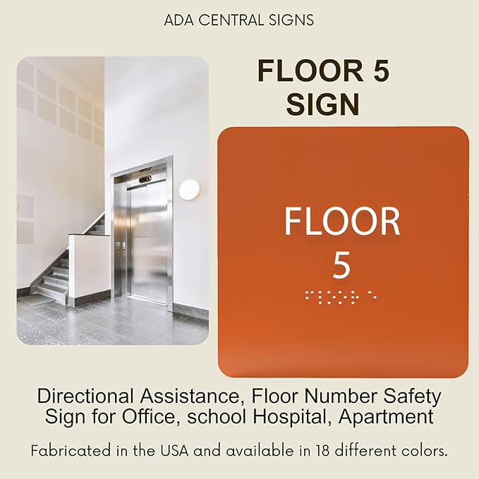 Grey w/Black ADA Floor 5 Sign - Image 6