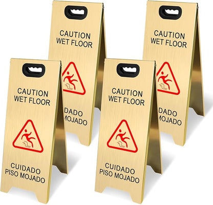 Kerty 4 Pack Stainless Steel Wet Floor Sign, 24 Inch Caution Wet Floor Sign by KERTY