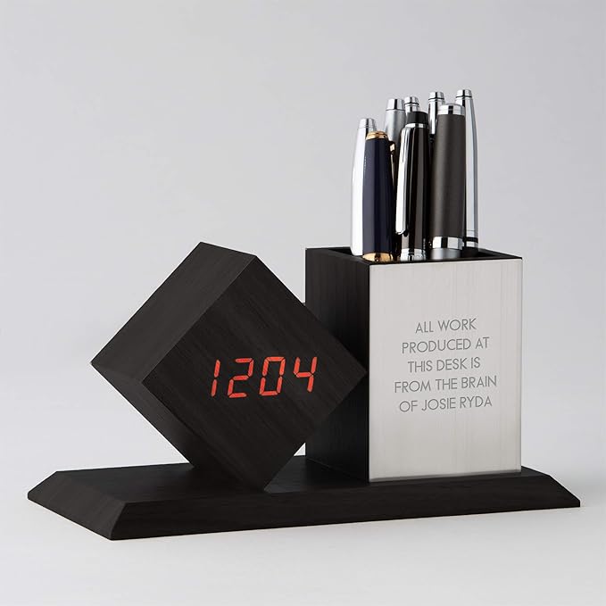 THINGS REMEMBERED Engraved Grey Digital Clock and Pen Cup Desk Organizer - Image 2