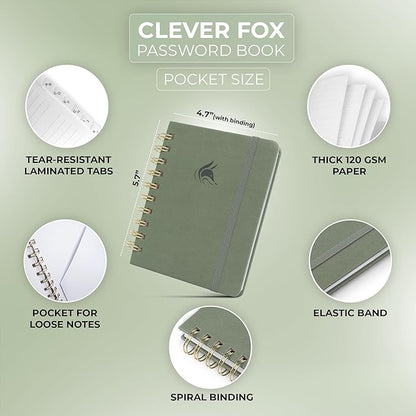 Clever Fox Password Book Spiral – Mini Internet Address & Password Organizer - Image 2