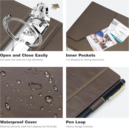 Ospelelf Vintage Hardcover 3 Ring 1 inch Leather Binder, Professional Binders - Image 5