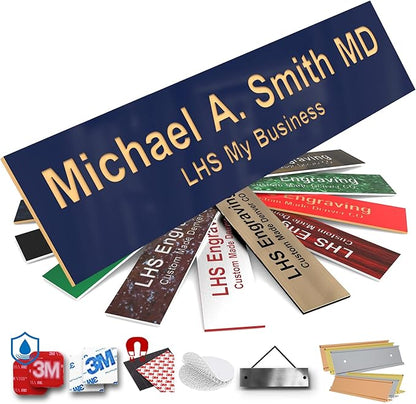 Engraved Custom Door Plate Navy Blue Plastic Office Door Sign by LHS+My+Business