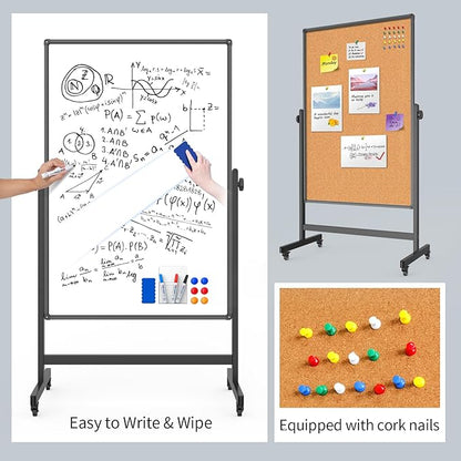 Double-Sided Corkboard Whiteboard, 32 x 48 Inches Dry Erase Board on Wheels - Image 2