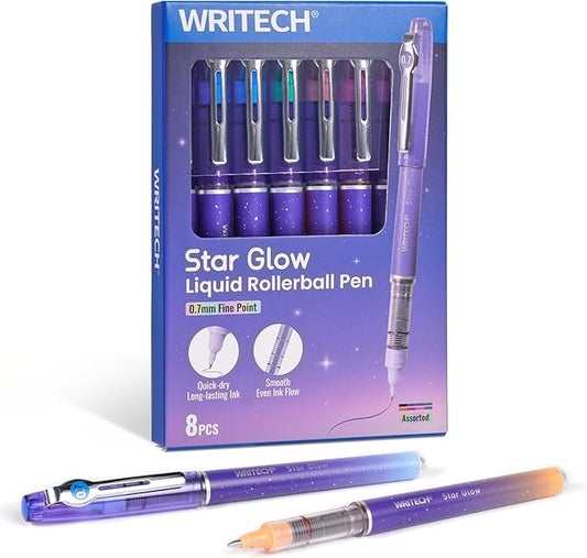 WRITECH Liquid Ink Rollerball Pens: 8ct Assorted Colors Fine Point Tip 0.7mm by WRITECH