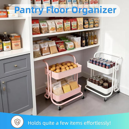 Ufriandz 2 Tier Cart with Wheels Under Desk Storage with Handle, Metal Rolling - Image 2