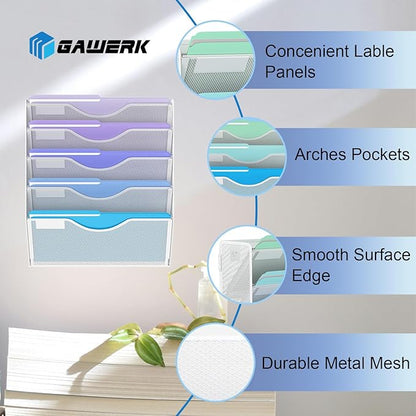 Gawerk 5 Tier Hanging Wall File Organizer, Mesh Mail Paper Orgnization Hanging - Image 3