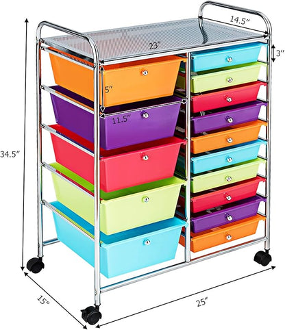 HAPPYGRILL 15-Drawer Rolling Cart, Storage Carts - Image 9