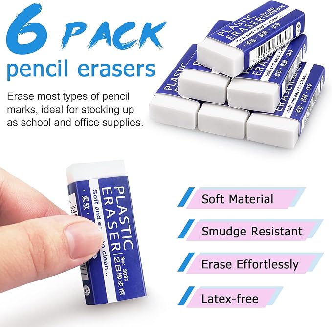 Tamaki 6 Pack Erasers, Large White Erasers - Image 3