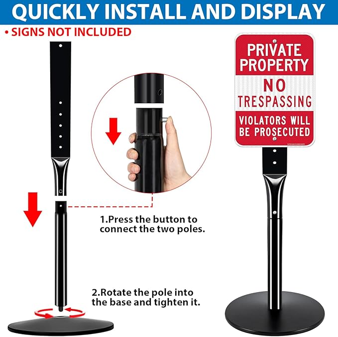 VAIIGO Heavy Duty Parking Sign Post Stand 49", 20lbs Cast Iron Base Sign Post - Image 6