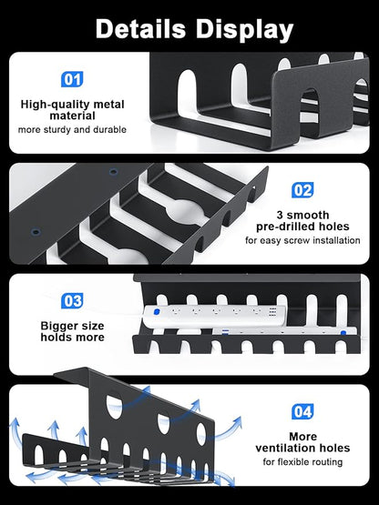 Delamu 2 Pack Metal Under Desk Cable Management Tray, U Channel Cord Organizer - Image 6