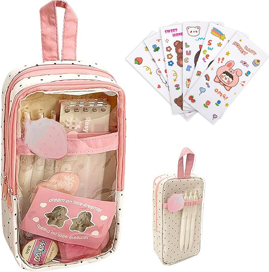UINSUE Cute Pen case Adorable Bunny Transparent 3-Layer Large Capacity Pencil by Unknown