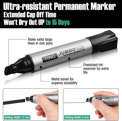 Fuutreo 16 Pcs Jumbo Size Permanent Markers Bulk Large Chisel Tip Permanent - Image 3