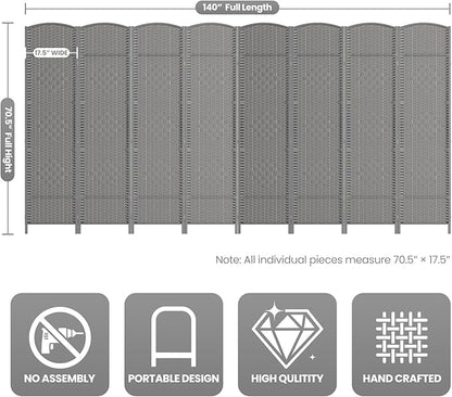 8 Panel Room Divider, 6Ft Folding Privacy Screen, Tall - Image 3
