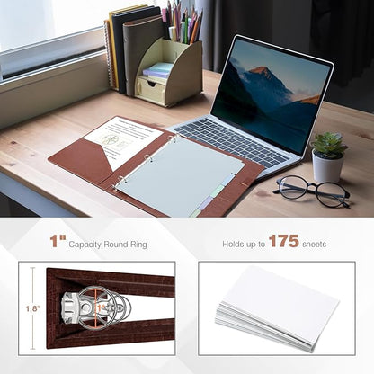Ospelelf 3 Ring Binder with Clipboard, 1 Inch Leather, Letter Size, 5 Tab - Image 4