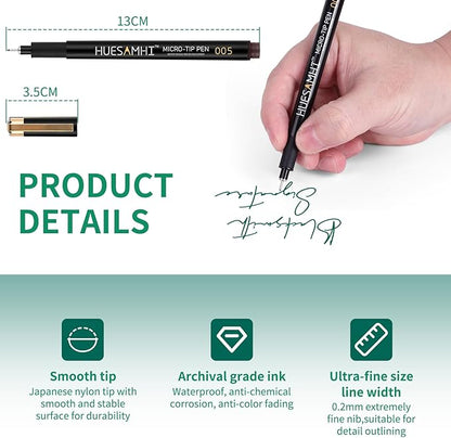 huesamhi 005 Micro Pen, 8 Colors Waterproof Ink, FineLiner Pens - Image 2