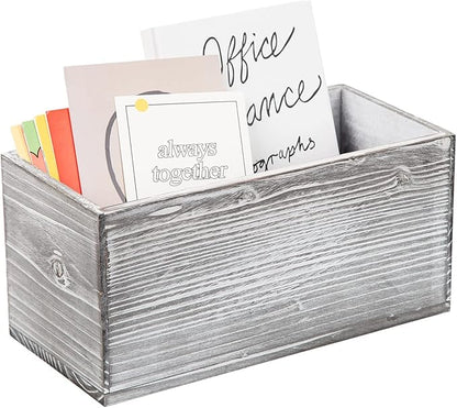 ExoLiry Rustic Gray Wood Mail Box Storage Holder File Organizer Tabletop Wooden - Image 5