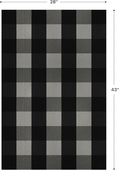 GENIMO Checkered Rug 27.5x43 inches Black and White Outdoor Rug Buffalo Plaid - Image 2