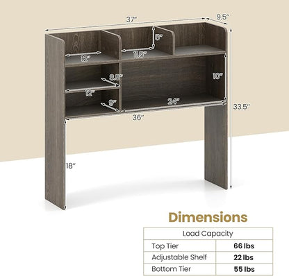 Tangkula Desktop Bookshelf for Computer Up to 32”, 37” Countertop Storage Hutch - Image 3