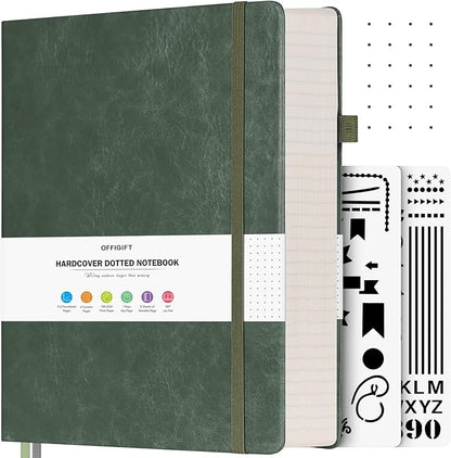 OFFIGIFT Bullet Dotted Journal, Large A4 Hardcover Leather Journal, 312 by OFFIGIFT